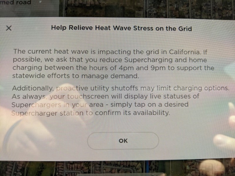 Tesla heat wave message