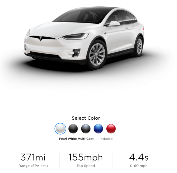 Tesla model x range 371 miles