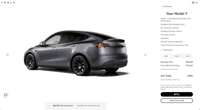 Tesla non refundable order fee $250