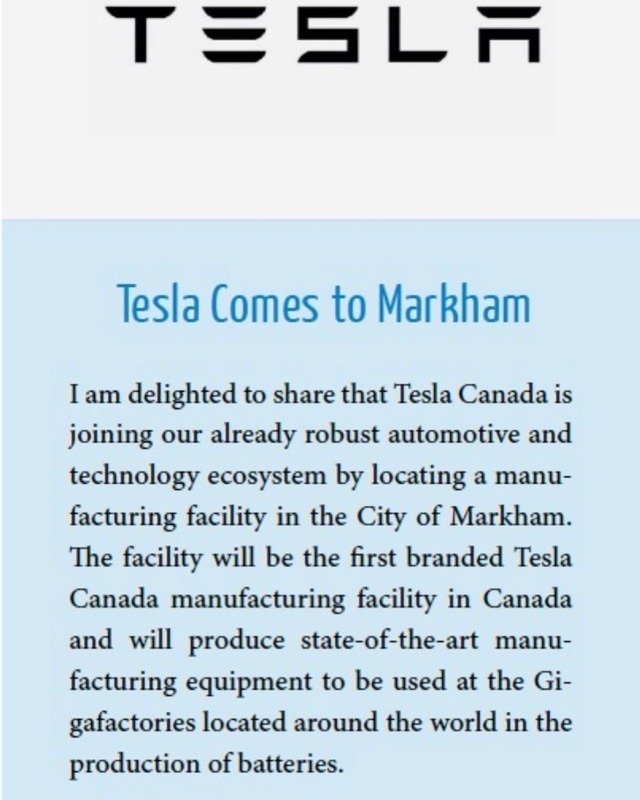 Tesla markham ontario canada