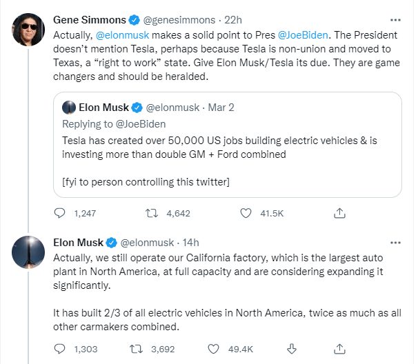 A screenshot of the tweet by Gene Simmons