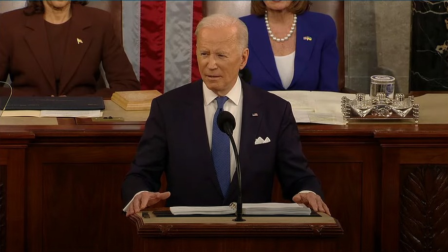 An image of President Joe Biden at the State of the Union Address