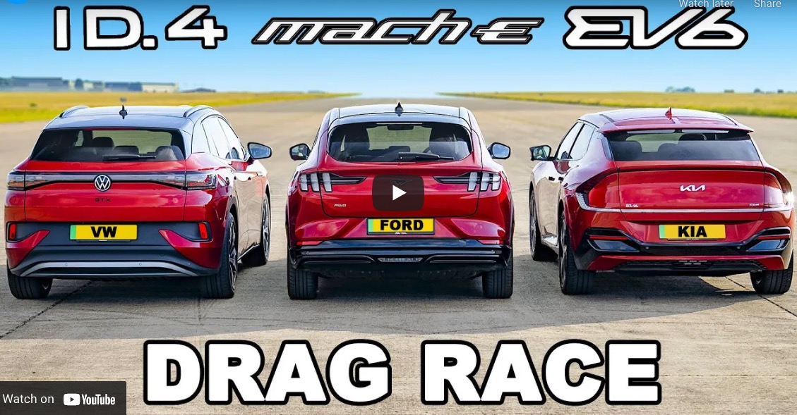 ID4 vs mach e vs ev6 drag race