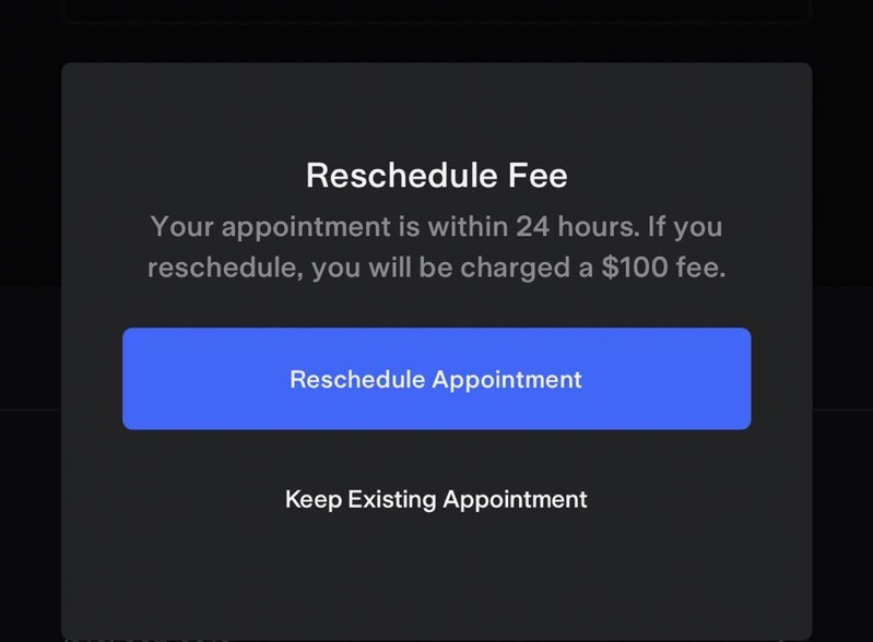 Tesla $100 reschedule fee