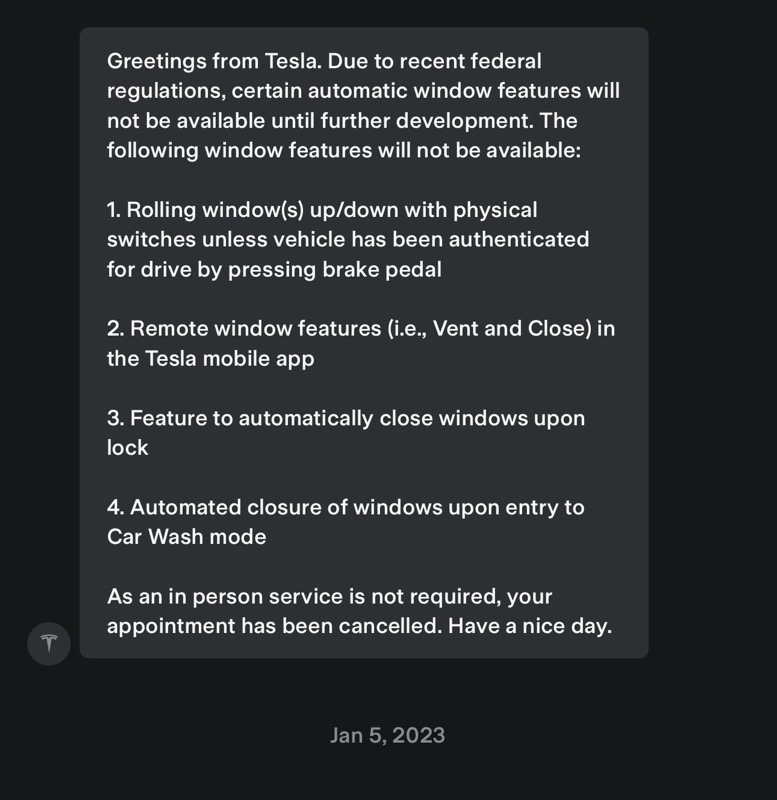 Tesla window features