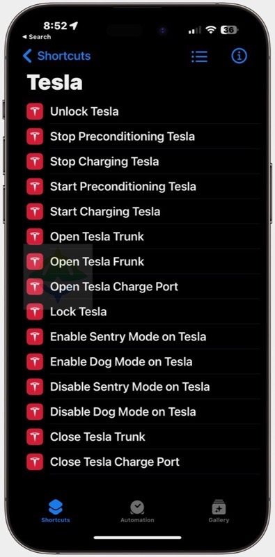 Tesla siri shortcuts