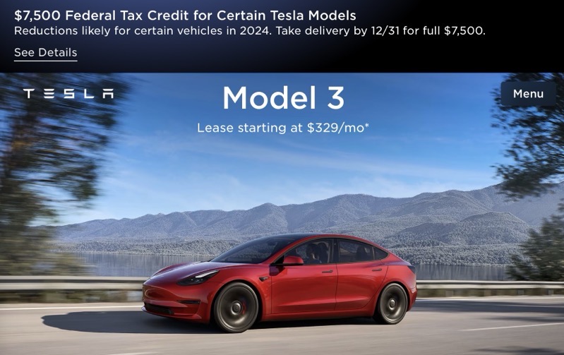 Buy Now? Tesla Model 3 to Lose Full $7,500 Tax Credit in 2024