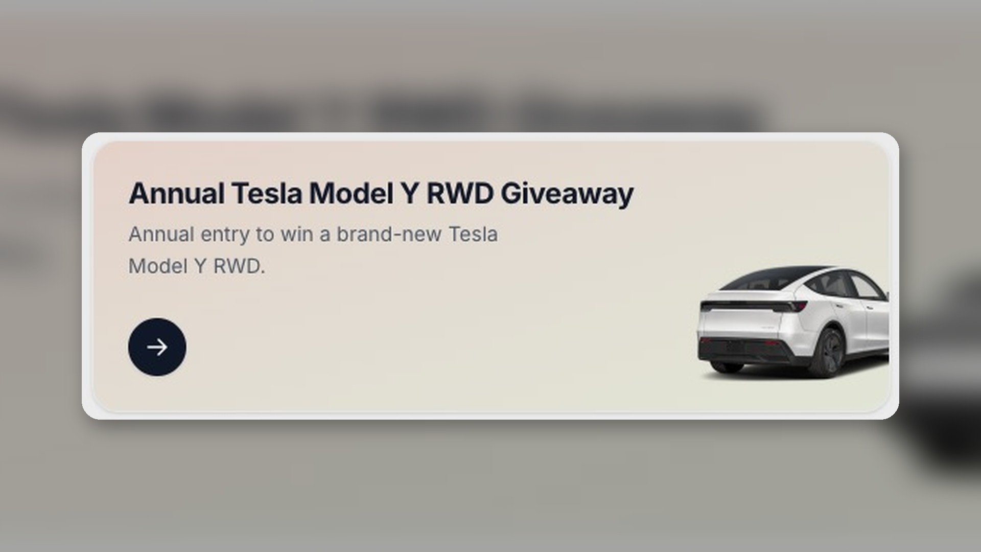 WattsApp Annual Tesla Model Y RWD Giveaway reward card showing a white Model Y