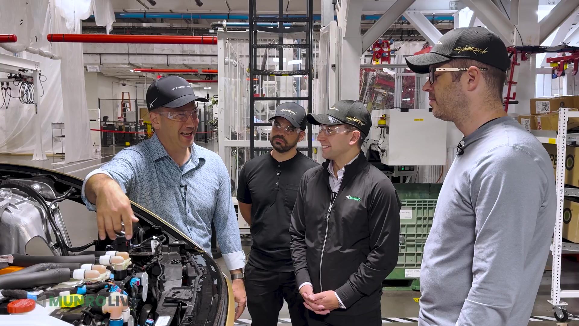 Tesla vice president Lars Moravy at the Cybercab front module in a Munro Live deep dive