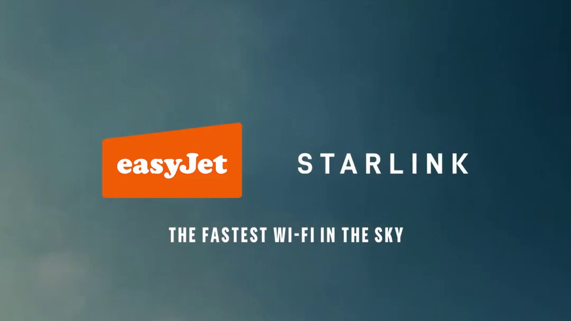 Banner showing easyJet orange logo beside 'STARLINK' text over a blue gradient, promoting in-flight Wi‑Fi.