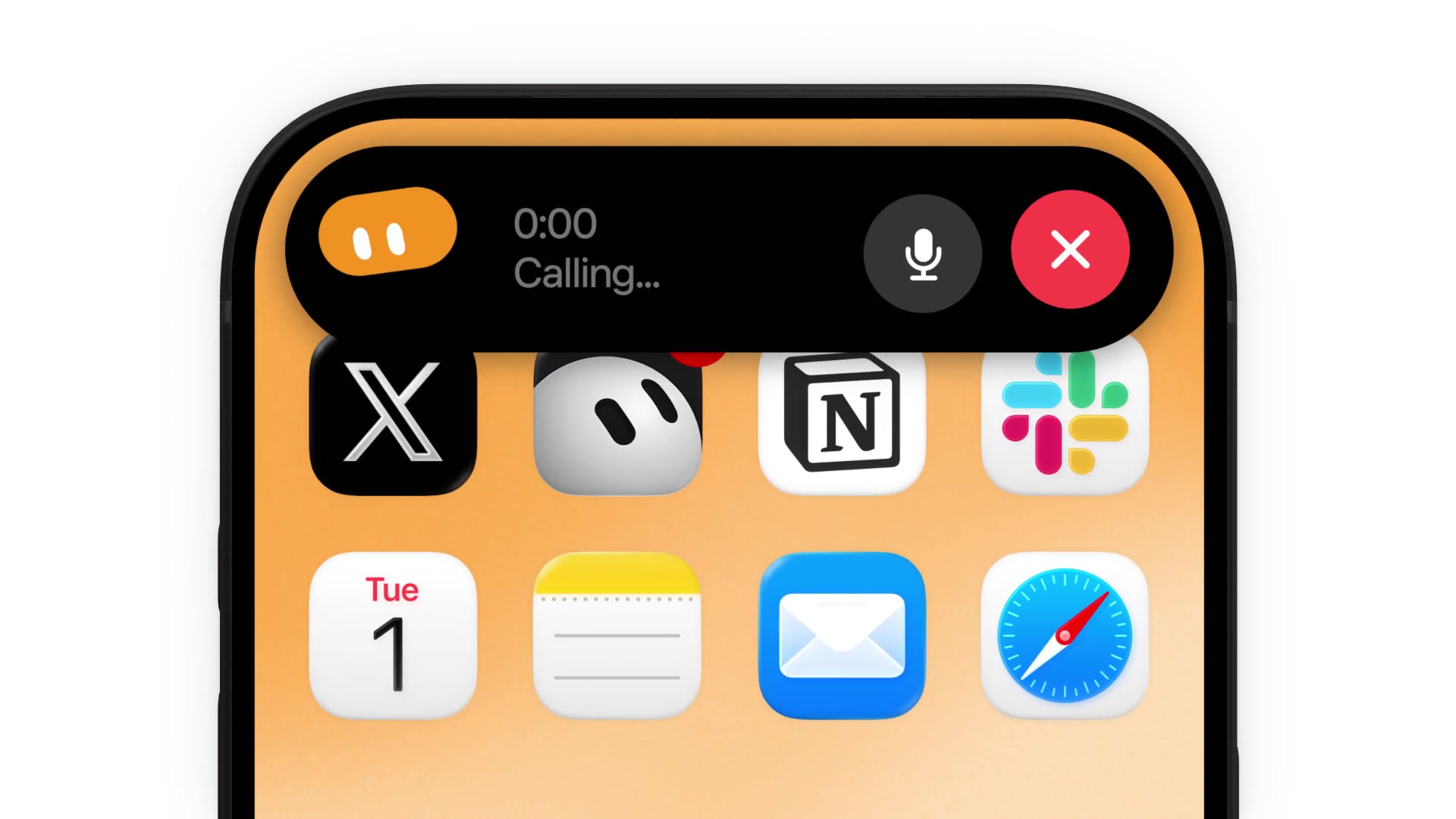 Grok Bot iPhone Action Button demo showing a call in the Dynamic Island