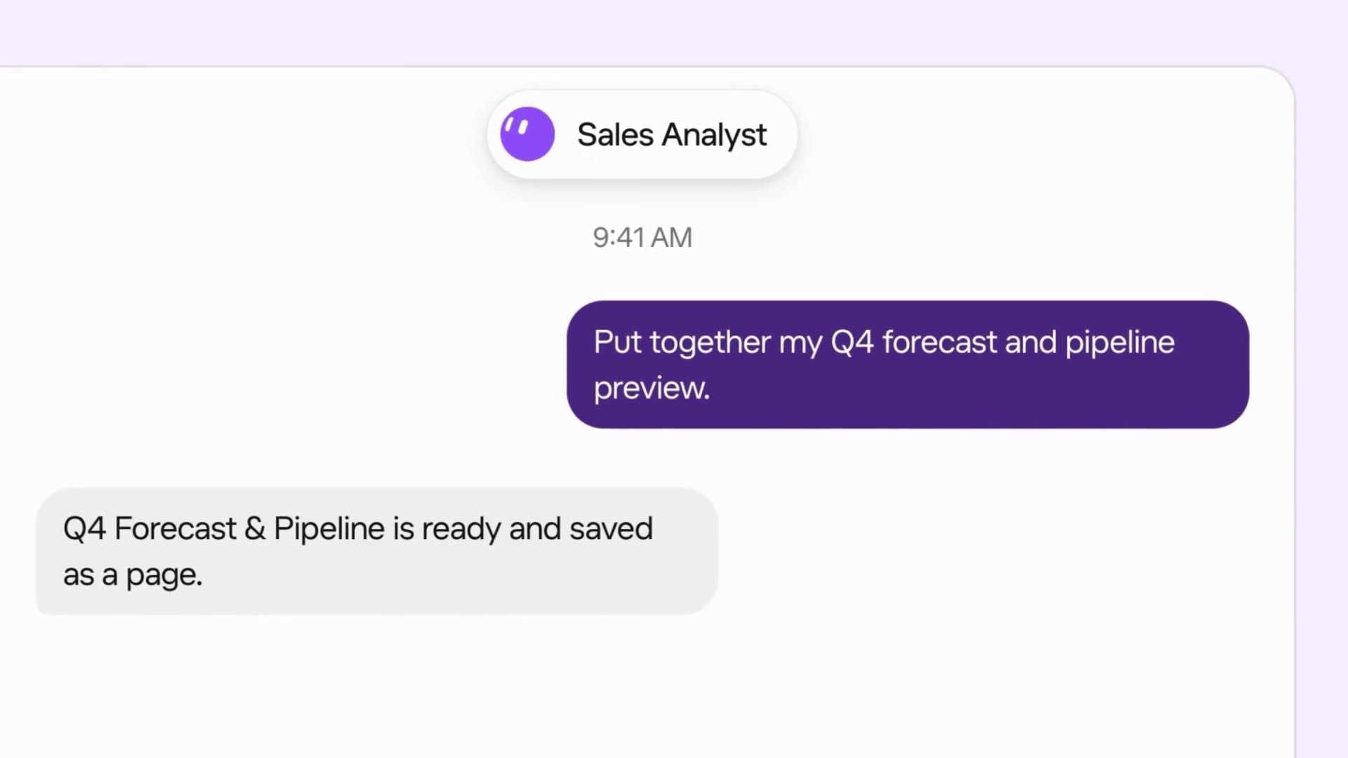 Grok Bot Sales Analyst chat saving a Q4 forecast and pipeline preview as a Page