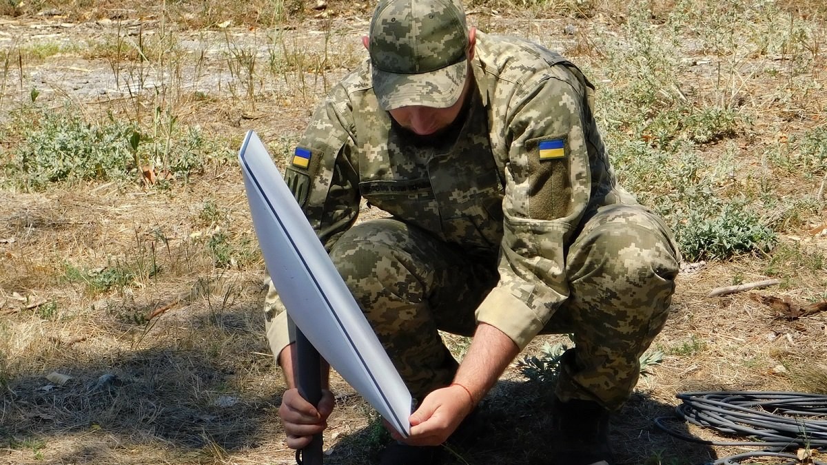 A Starlink terminal set up by Ukraine's Support Forces in the field