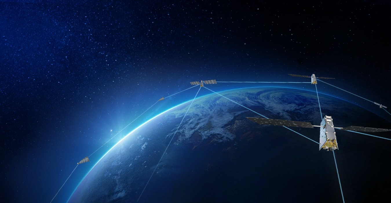 Rendering of Telesat Lightspeed low Earth orbit satellites linked above Earth