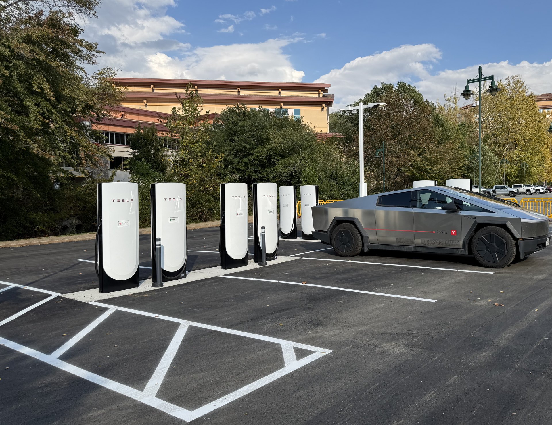 New Tesla Supercharger stalls in Cherokee, North Carolina with a Cybertruck